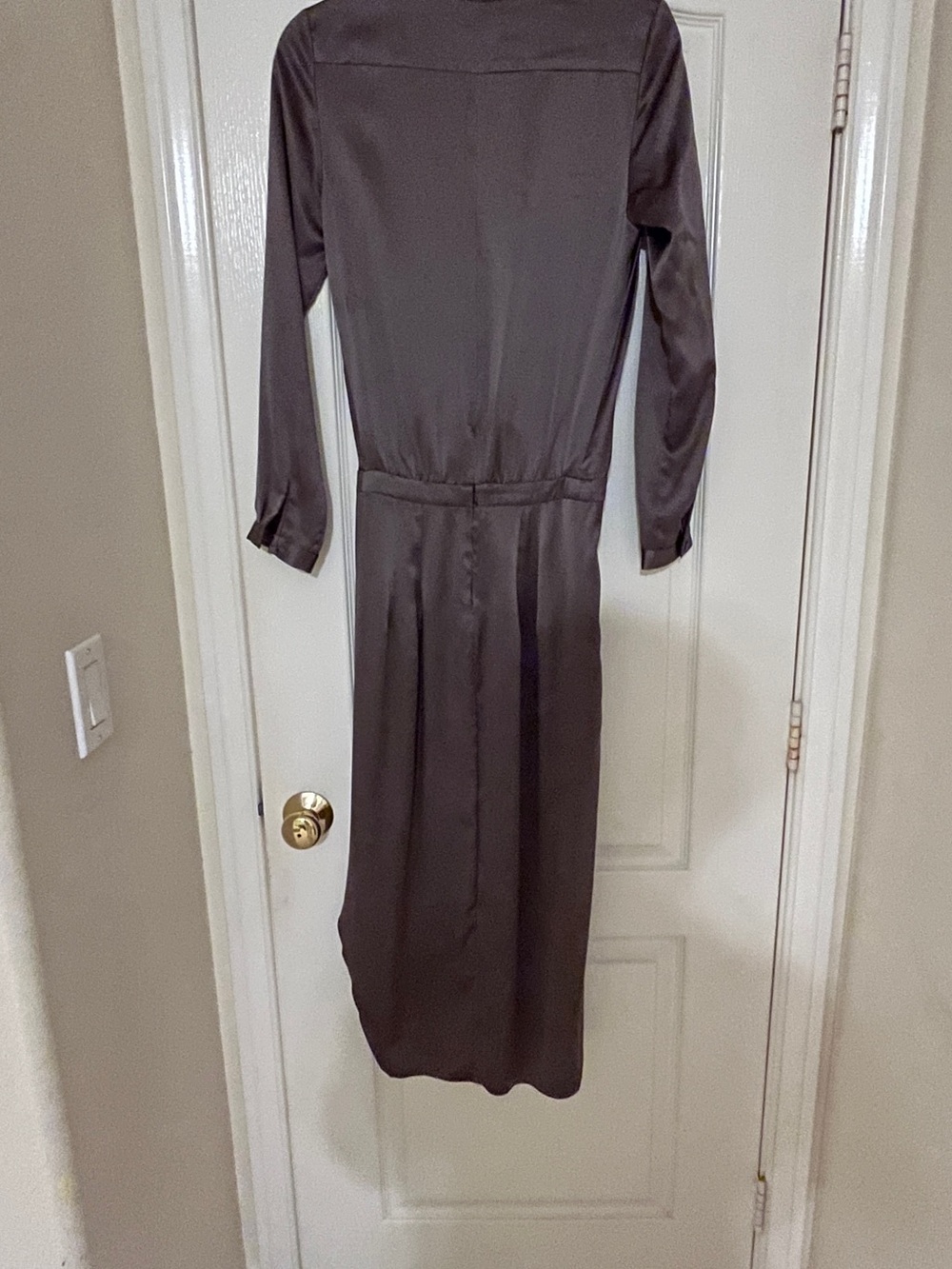 Satin Long-Sleeve Brown Jumpsuit